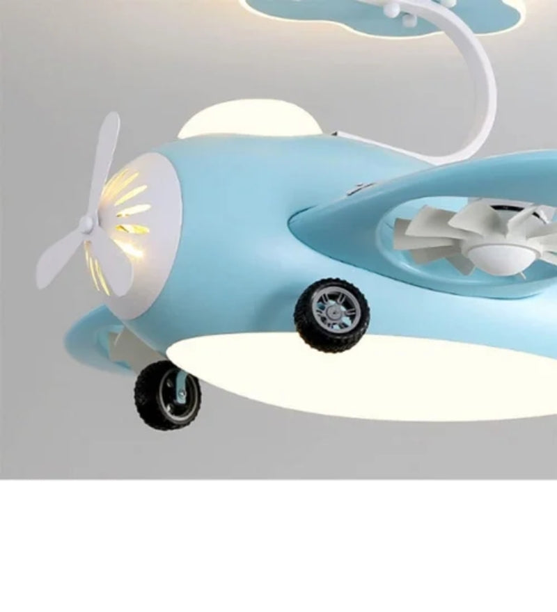 Blue AeroPlay Kids' Chandelier Fan – Modern Aircraft Ceiling Light with LED