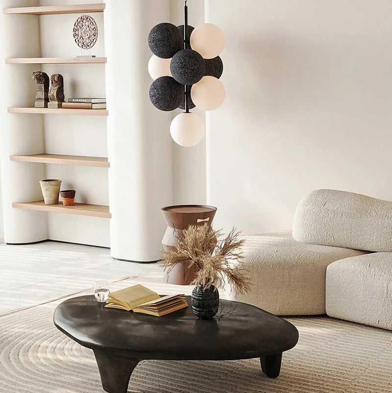 Luna Cluster Pendant – Textured Stone & Frosted Glass Chandelier