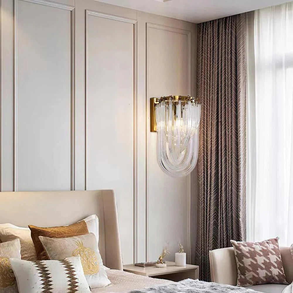 Modern U-Shaped Crystal Wall Light with Gold Base