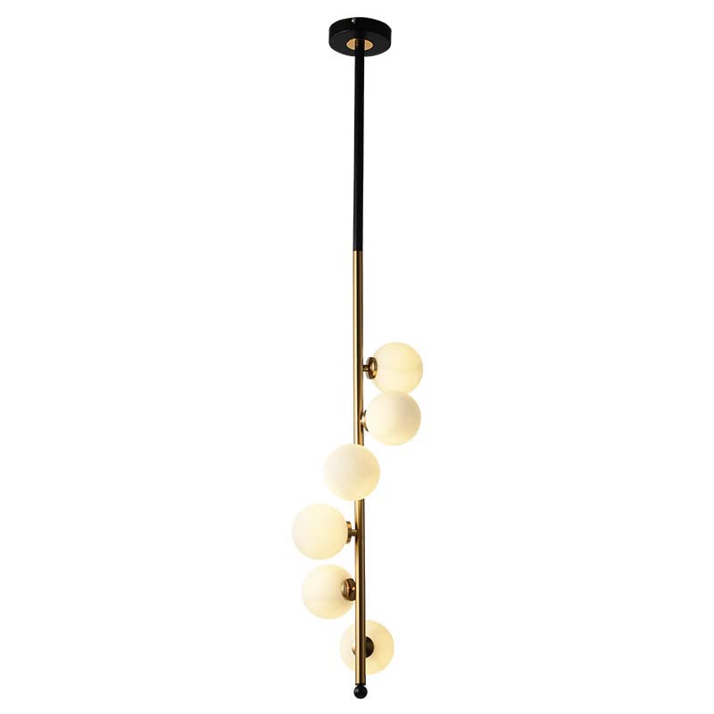 Modern Vertical Globe Pendant Light – Black & Gold Rod with Frosted Glass Spheres
