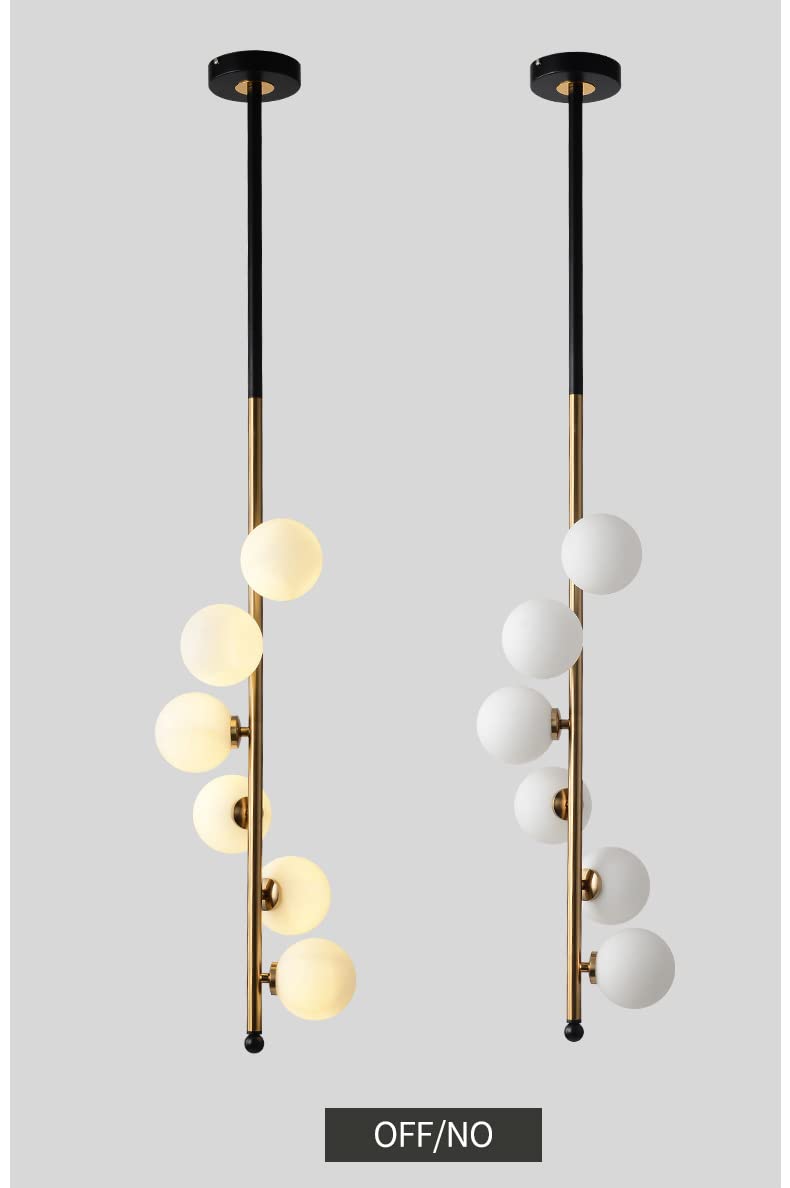 Modern Vertical Globe Pendant Light – Black & Gold Rod with Frosted Glass Spheres