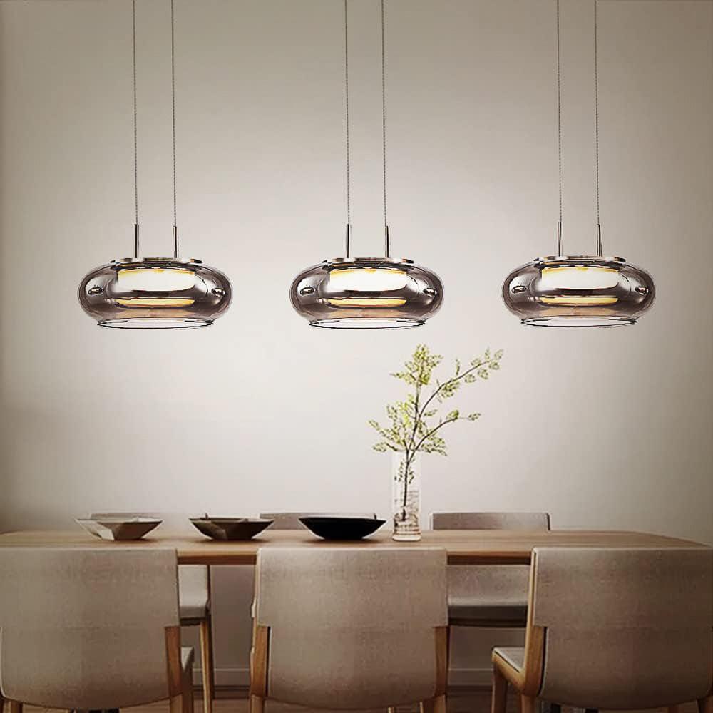 Smoky Grey Dome Pendant Light – Modern Glass Ceiling Lamp for Dining & Living Room