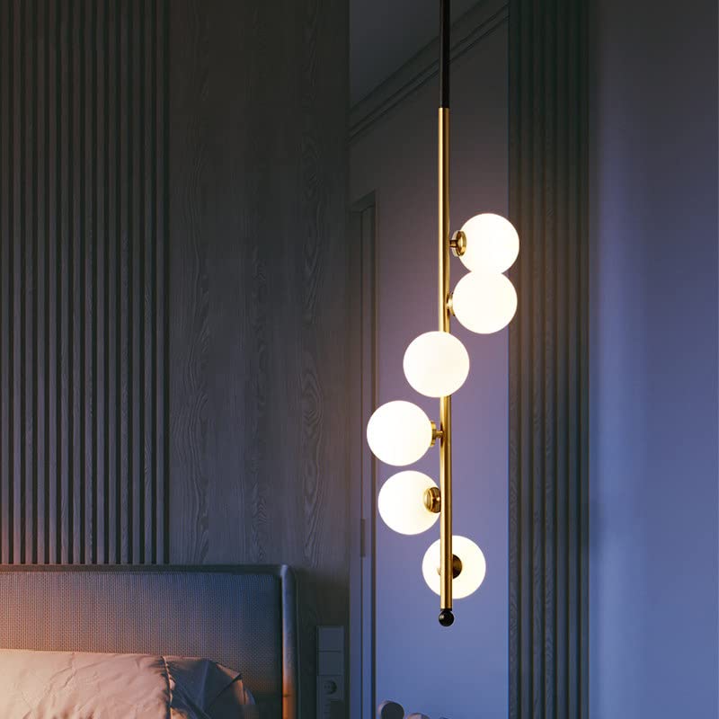 Modern Vertical Globe Pendant Light – Black & Gold Rod with Frosted Glass Spheres