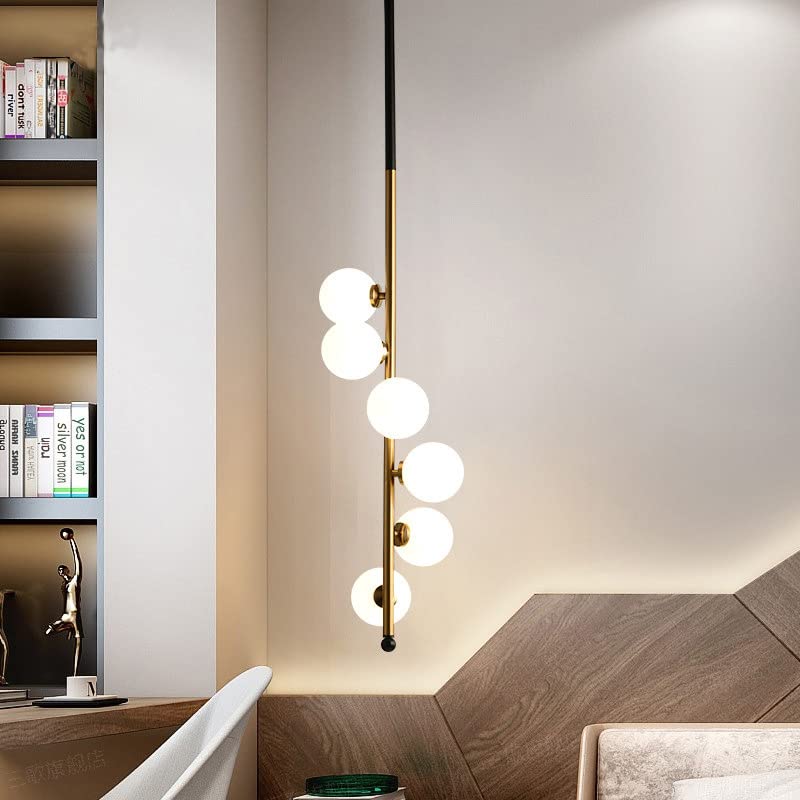 Modern Vertical Globe Pendant Light – Black & Gold Rod with Frosted Glass Spheres