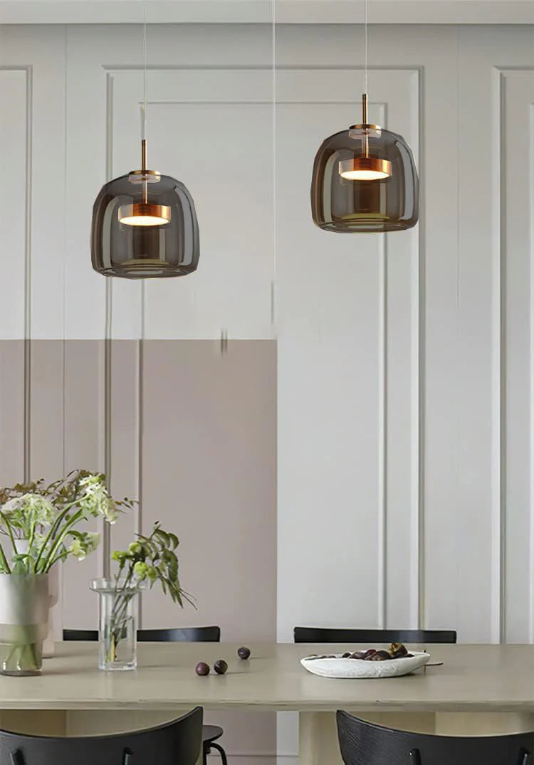 Modern Glass Pendant Light with Smoky Shade and Gold Accent