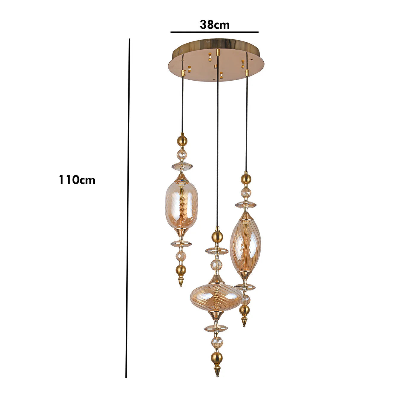 Baroque Crystal Trio – Ornate Amber Glass Chandelier
