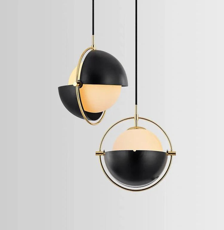 Modern Orbital Pendant Light – Black & White Globe with Gold Frame
