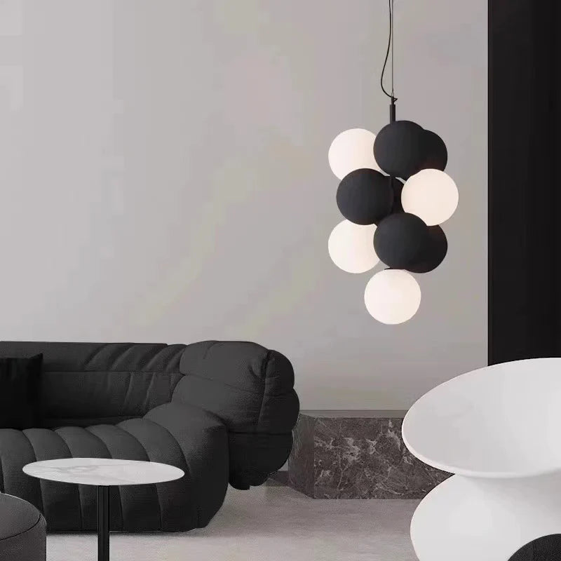 Luna Cluster Pendant – Textured Stone & Frosted Glass Chandelier