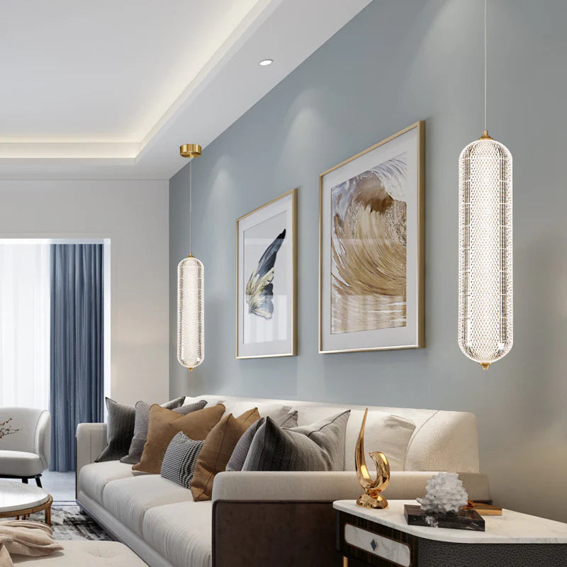 Aurora Capsule Pendant – Luxe Crystal Mesh Light