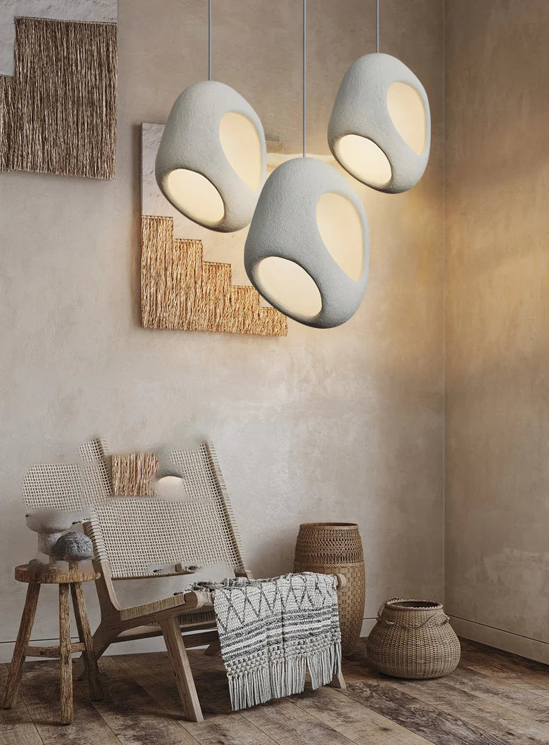 Modern Sculptural Pendant Light – Matte White Textured Finish 600MM