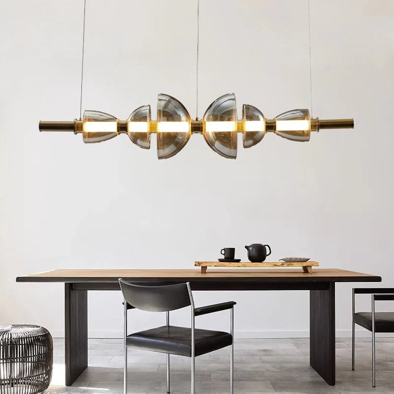 Amber Champagne Glass Gold Body Dining Chandelier