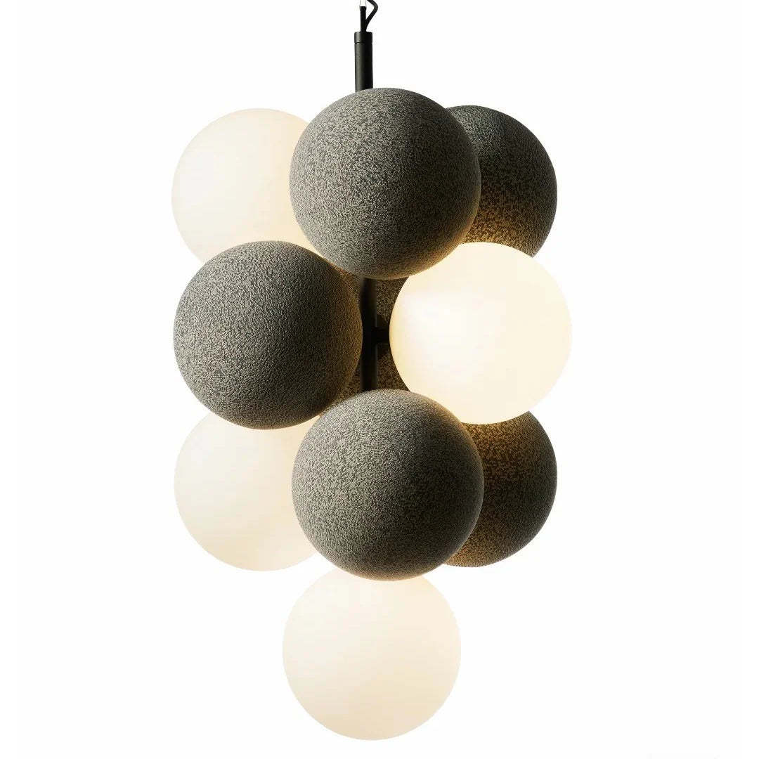 Luna Cluster Pendant – Textured Stone & Frosted Glass Chandelier