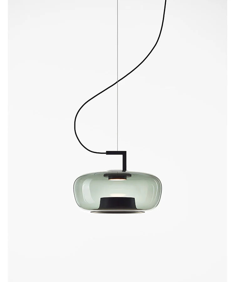 Modern Smoke Grey Glass Pendant Light with Black Accents