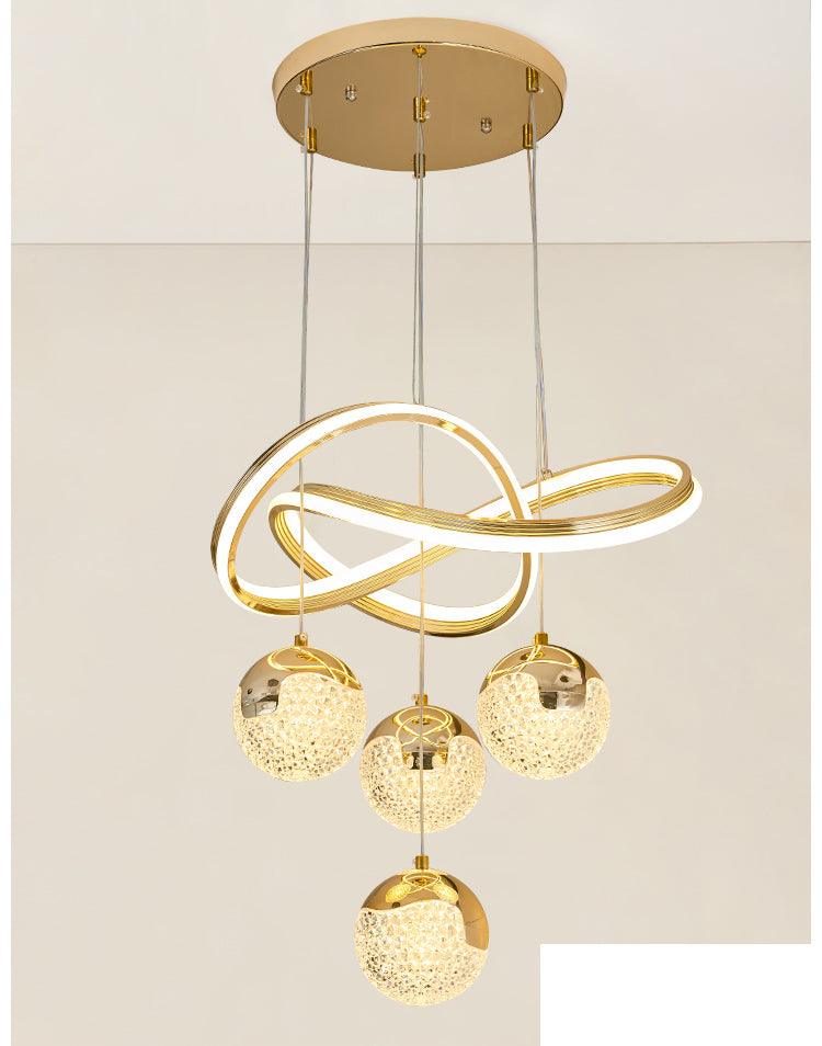 Modern Infinity Loop Gold LED Chandelier with Crystal Globe Lights – 5 Heads