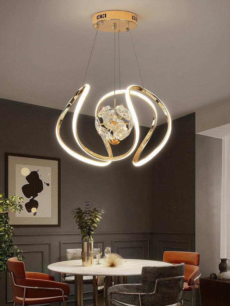 Luxury LED Gold Crystal Chandelier – Modern Spiral Pendant Light for Dining & Living Rooms