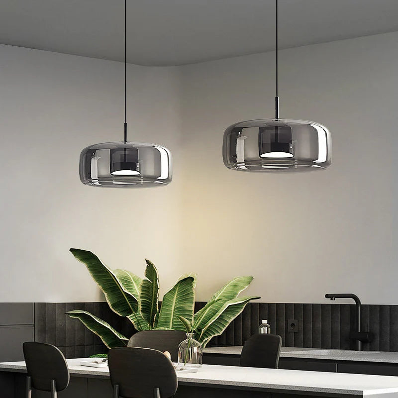 Modern Smoke Grey Glass Dome Pendant Light – LED Compatible