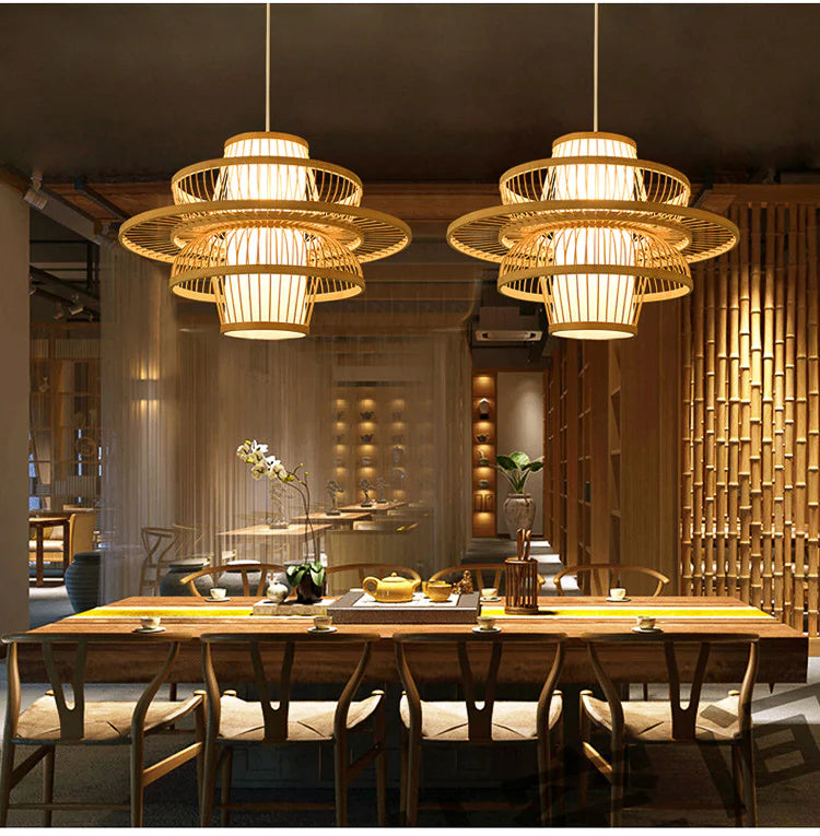 Rattan Bamboo Beige Pendant Light 45cm