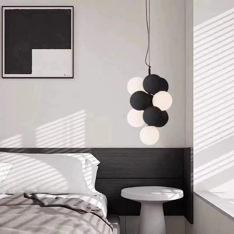 Luna Cluster Pendant – Textured Stone & Frosted Glass Chandelier