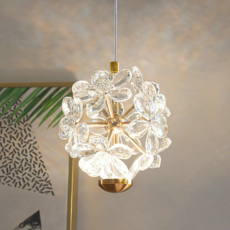 Luxury Crystal Flower Pendant Light – Golden Finish Hanging Lamp