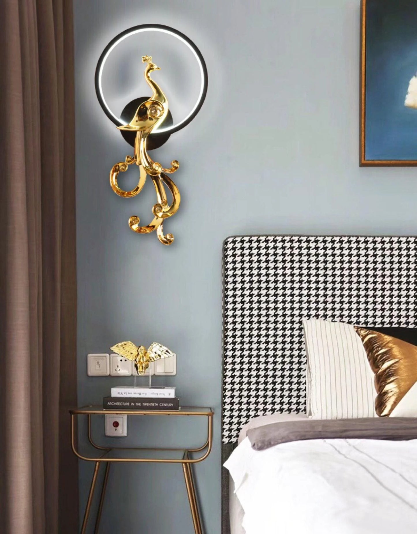 Golden Peacock LED Wall Light – Artistic Glamour Meets Radiant Glow