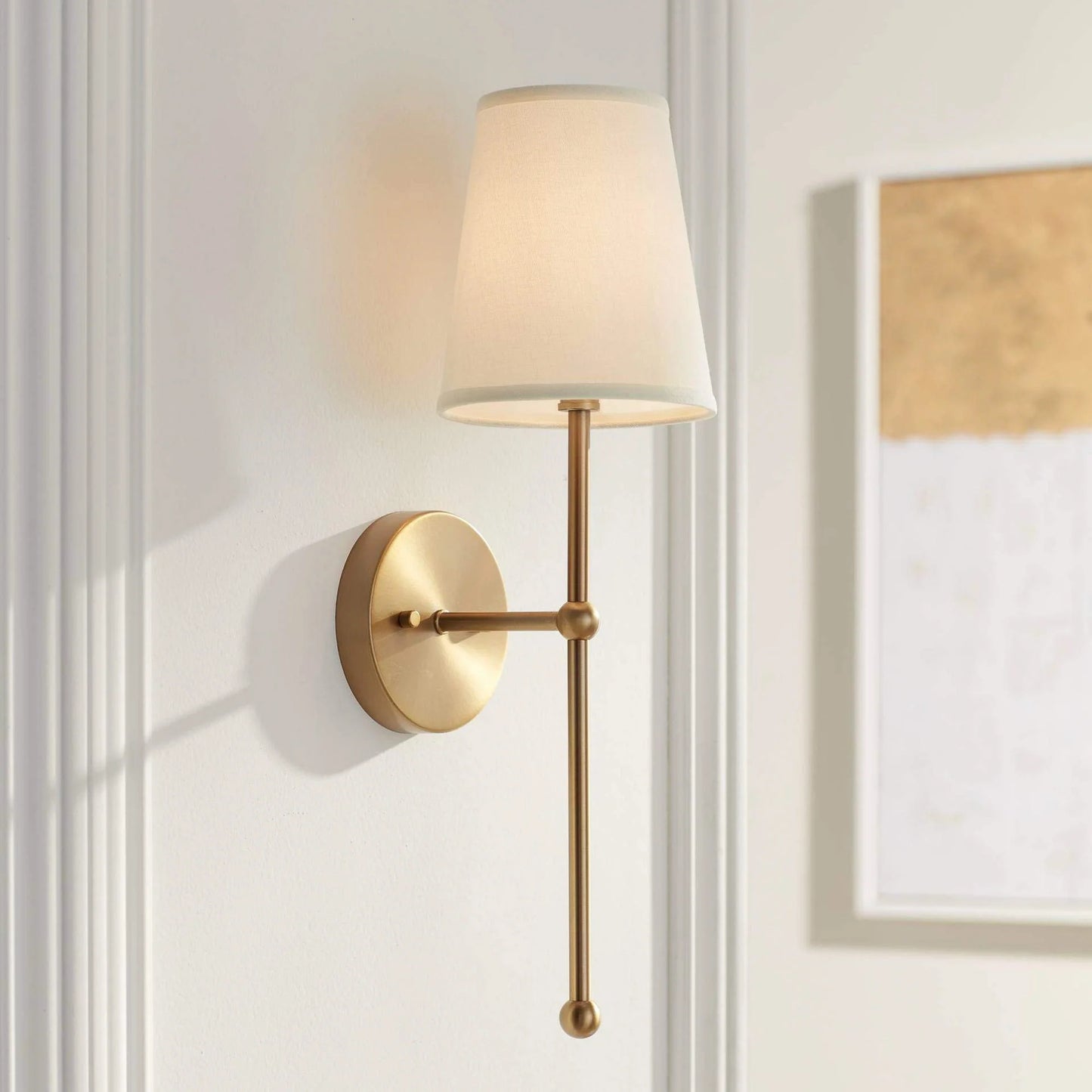 Antique Gold Long Fabric Shade Metal Wall Light