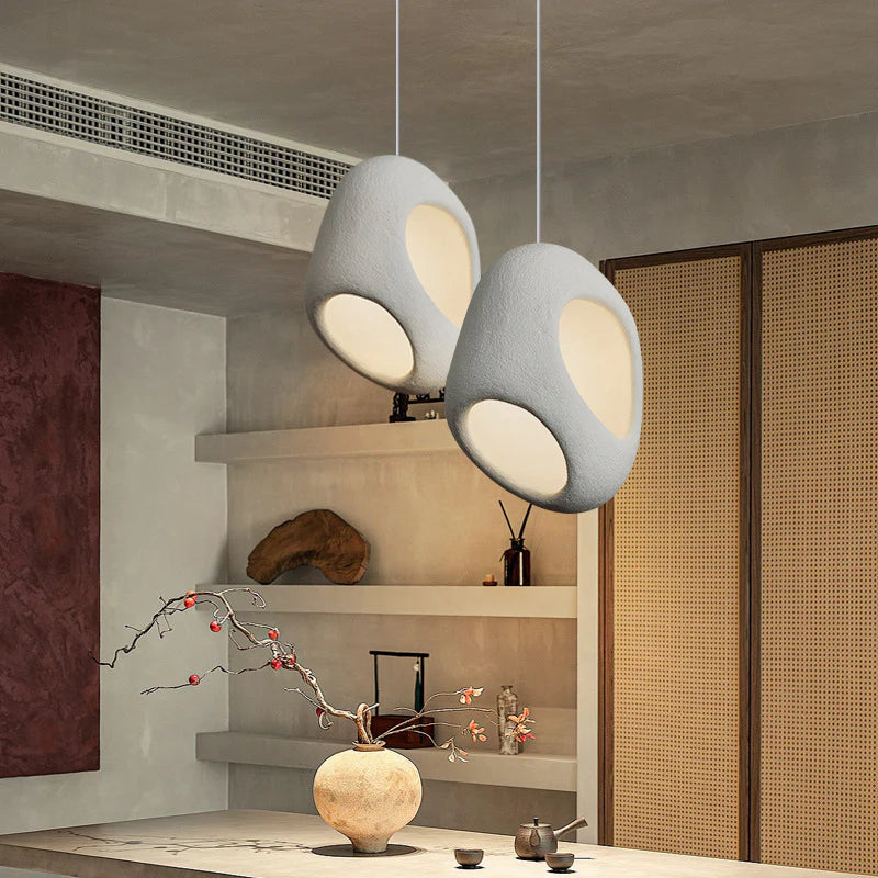 Modern Sculptural Pendant Light – Matte White Textured Finish 600MM