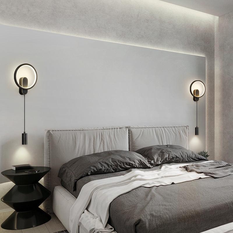 Modern Circle LED Wall Light with Downlight – Black & Gold Finish