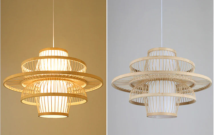 Rattan Bamboo Beige Pendant Light 45cm