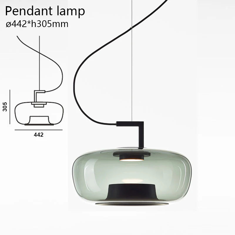Modern Smoke Grey Glass Pendant Light with Black Accents