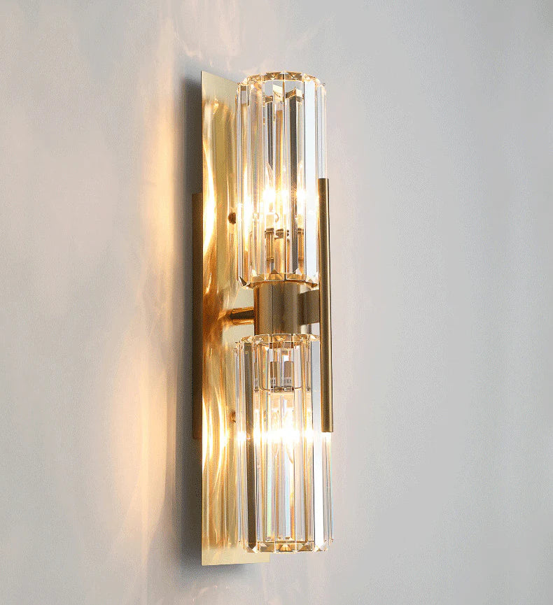 Modern Double Crystal Wall Light with Gold Backplate