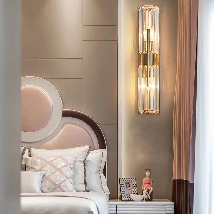 Modern Double Crystal Wall Light with Gold Backplate
