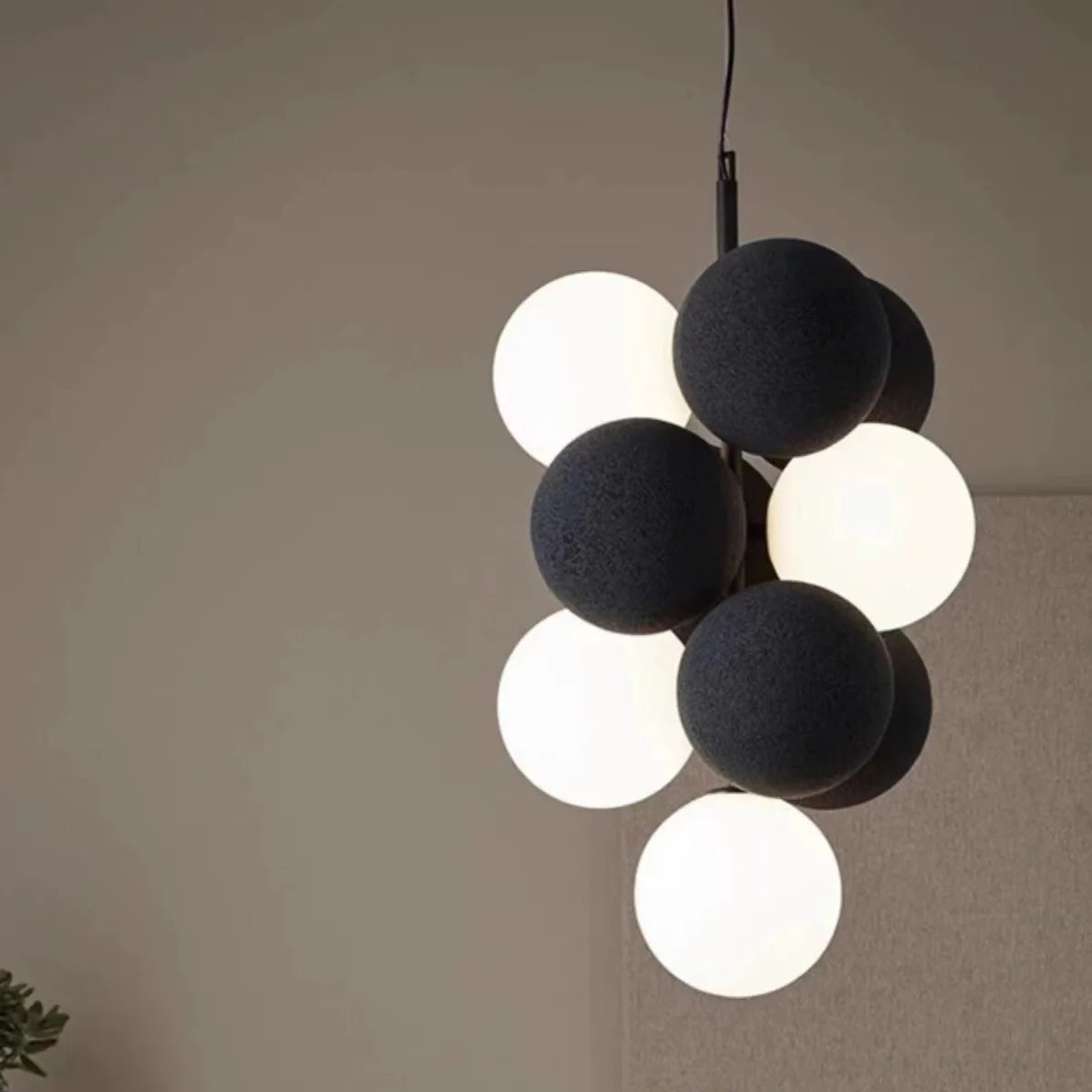 Luna Cluster Pendant – Textured Stone & Frosted Glass Chandelier