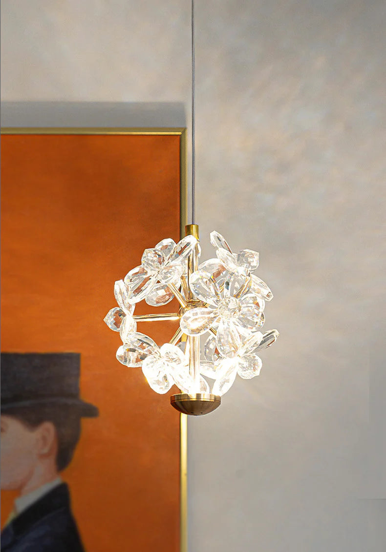 Luxury Crystal Flower Pendant Light – Golden Finish Hanging Lamp