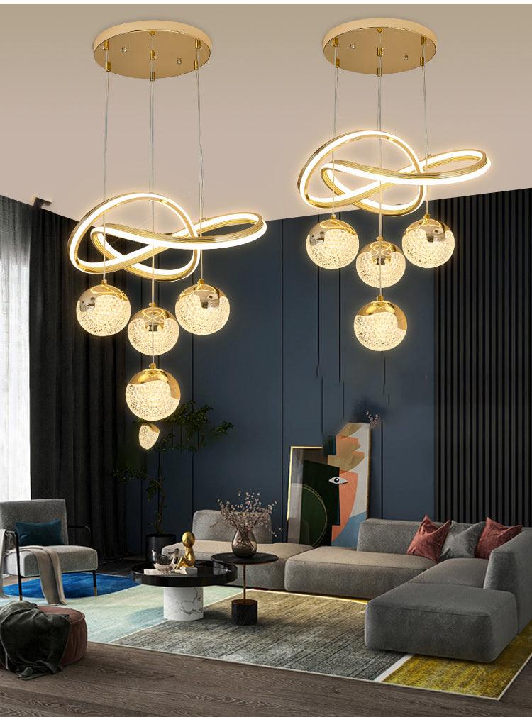 Modern Infinity Loop Gold LED Chandelier with Crystal Globe Lights – 5 Heads