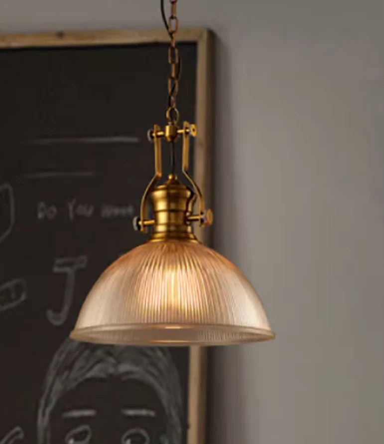 RetroVault Pendant – Antique Brass & Ribbed Glass Light