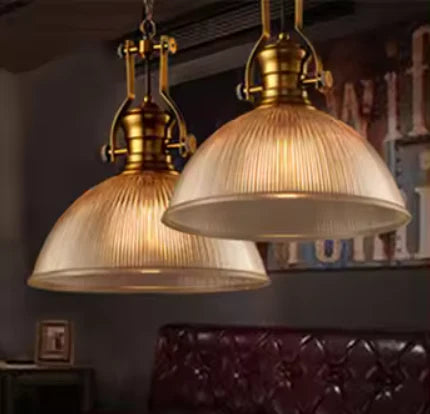 RetroVault Pendant – Antique Brass & Ribbed Glass Light