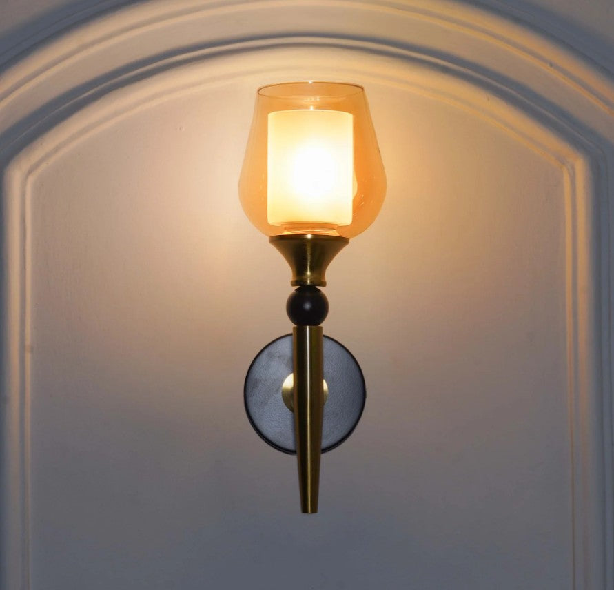 Metal With Amber Glass Wall Light