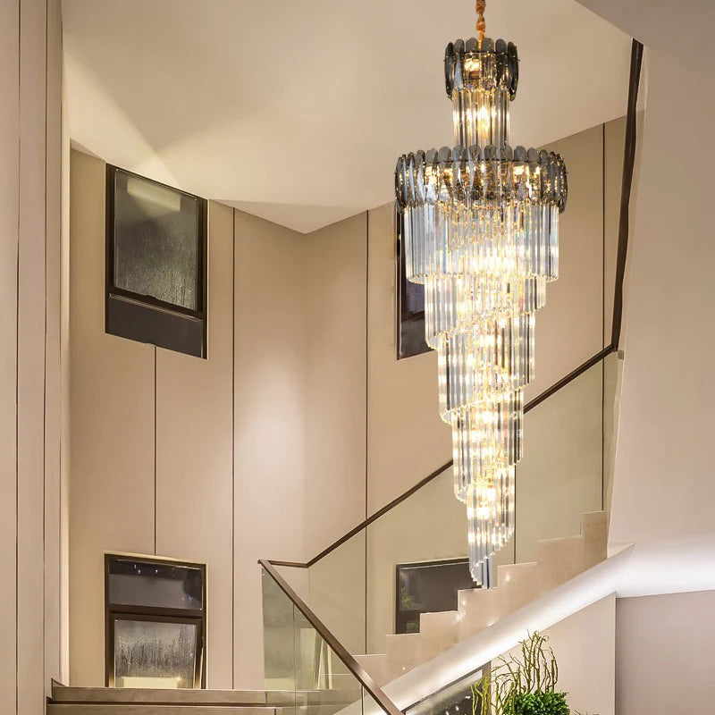 Modern Double Height Stair Chandelier – 2200x750MM K9 Crystal