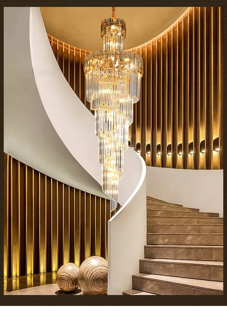 Modern Double Height Stair Chandelier – 2200x750MM K9 Crystal