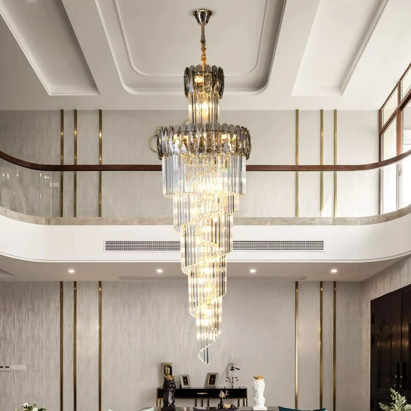 Modern Double Height Stair Chandelier – 2200x750MM K9 Crystal