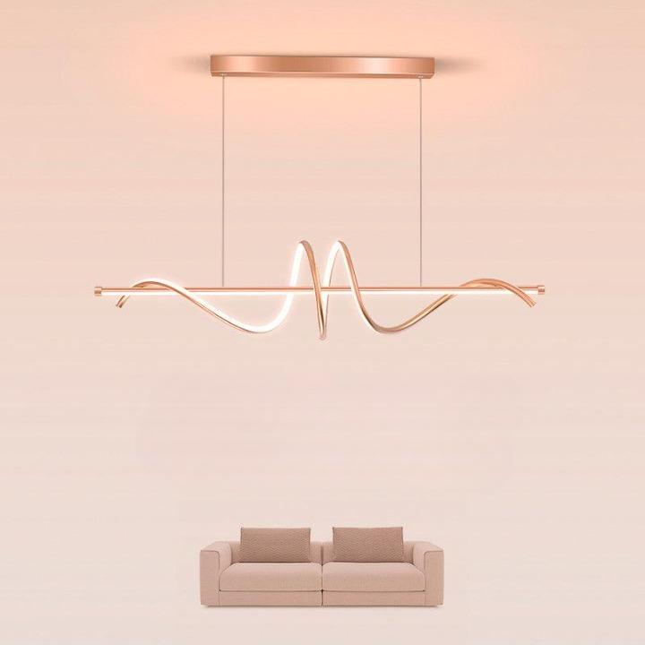 Modern Rose Gold Curl Design LED Chandelier – for Dining Room (Warm White)