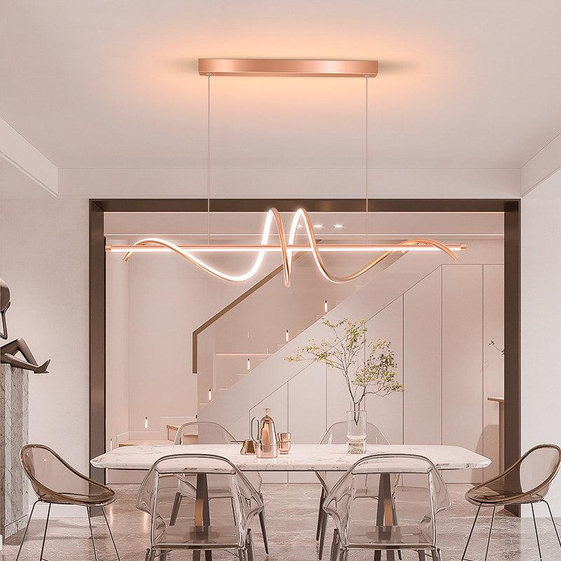 Modern Rose Gold Curl Design LED Chandelier – for Dining Room (Warm White)