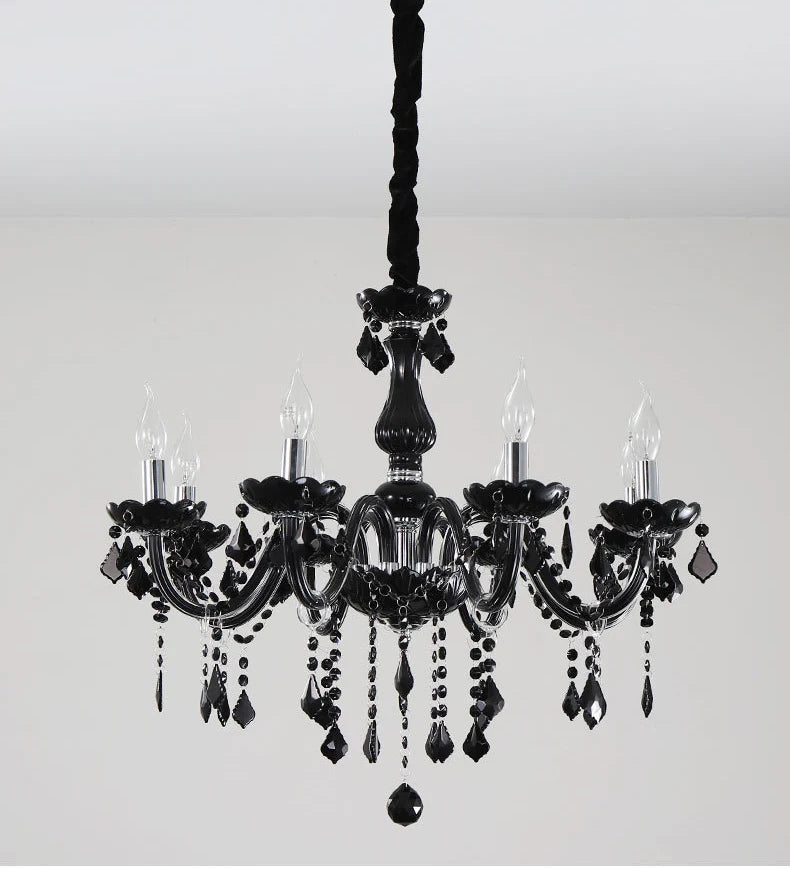 8 Light Black Glass Italian Chandelier