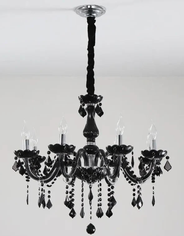 8 Light Black Glass Italian Chandelier