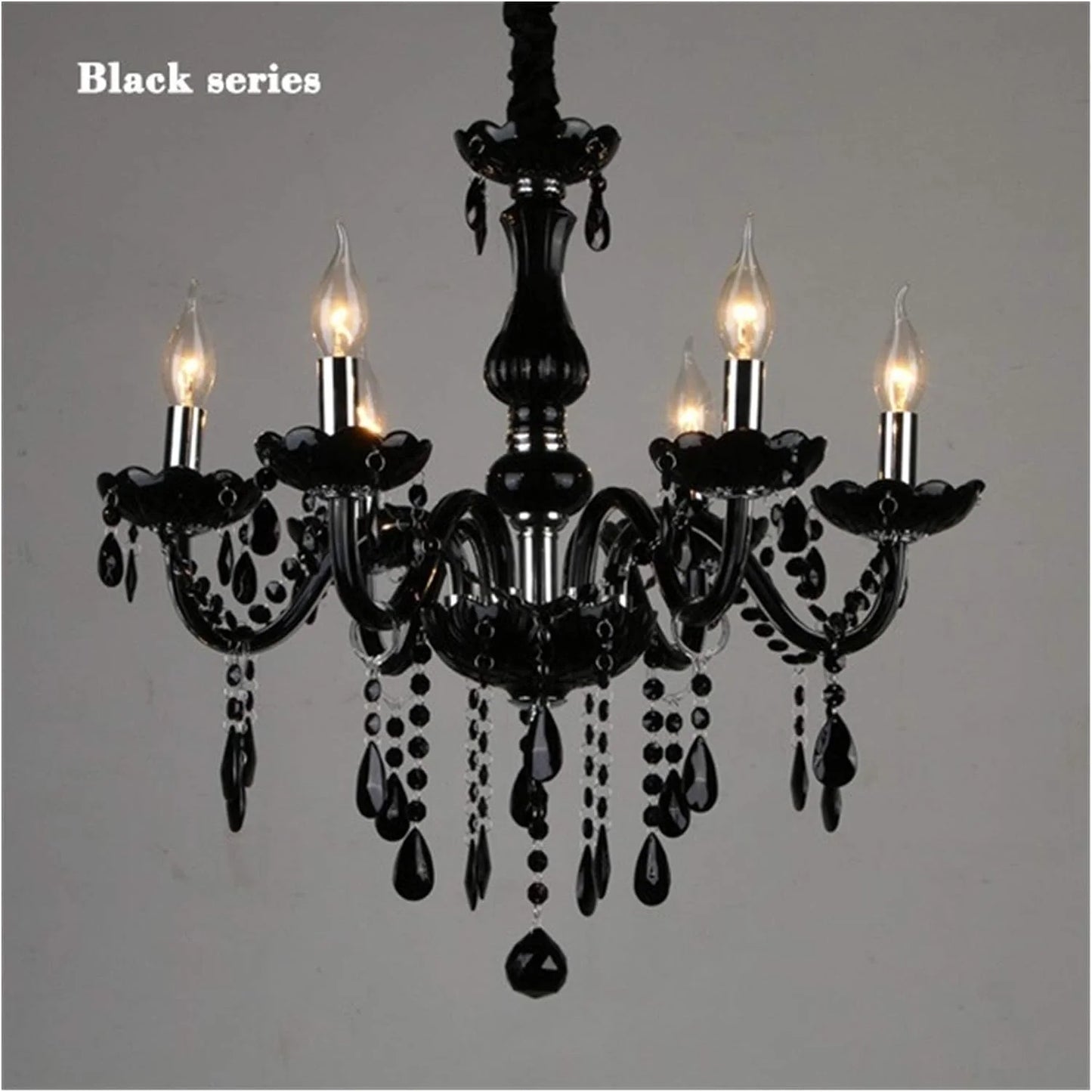 8 Light Black Glass Italian Chandelier