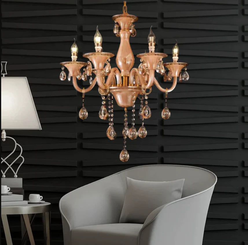 8 Light Amber Glass Italian Chandelier