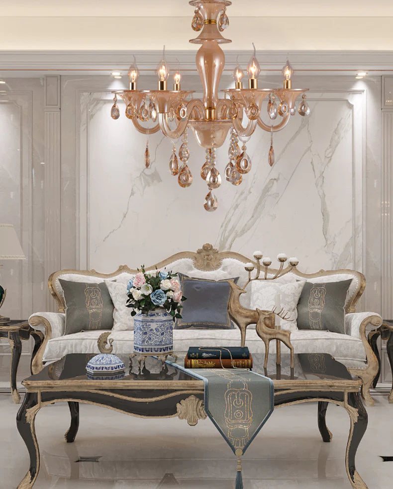 8 Light Amber Glass Italian Chandelier