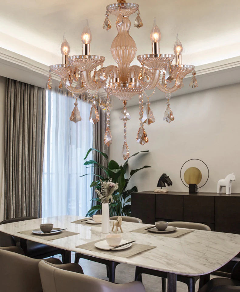 8 Light Amber Glass Italian Chandelier