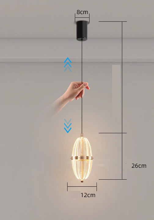 Modern Ribbed Glass Capsule Pendant Light – Gold Finish Hanging Lamp
