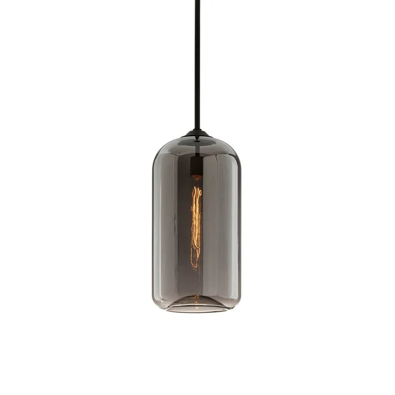 Modern Smokey Glass Cylinder Pendant Light